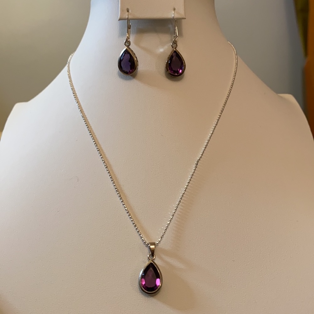 earrings and pendant-amethyst and silver
